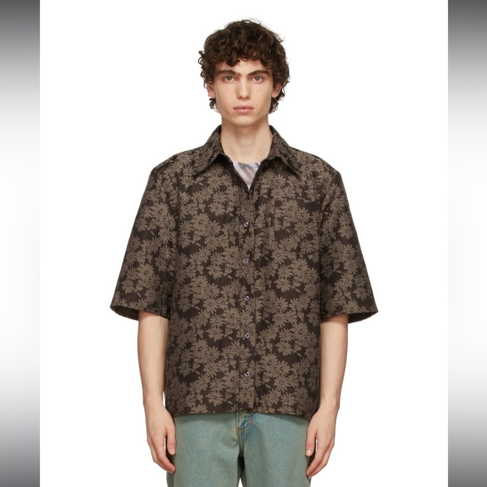 NWT COLLINA STRADA SSENSE Exclusive Brown Market Shirt floral flower texture